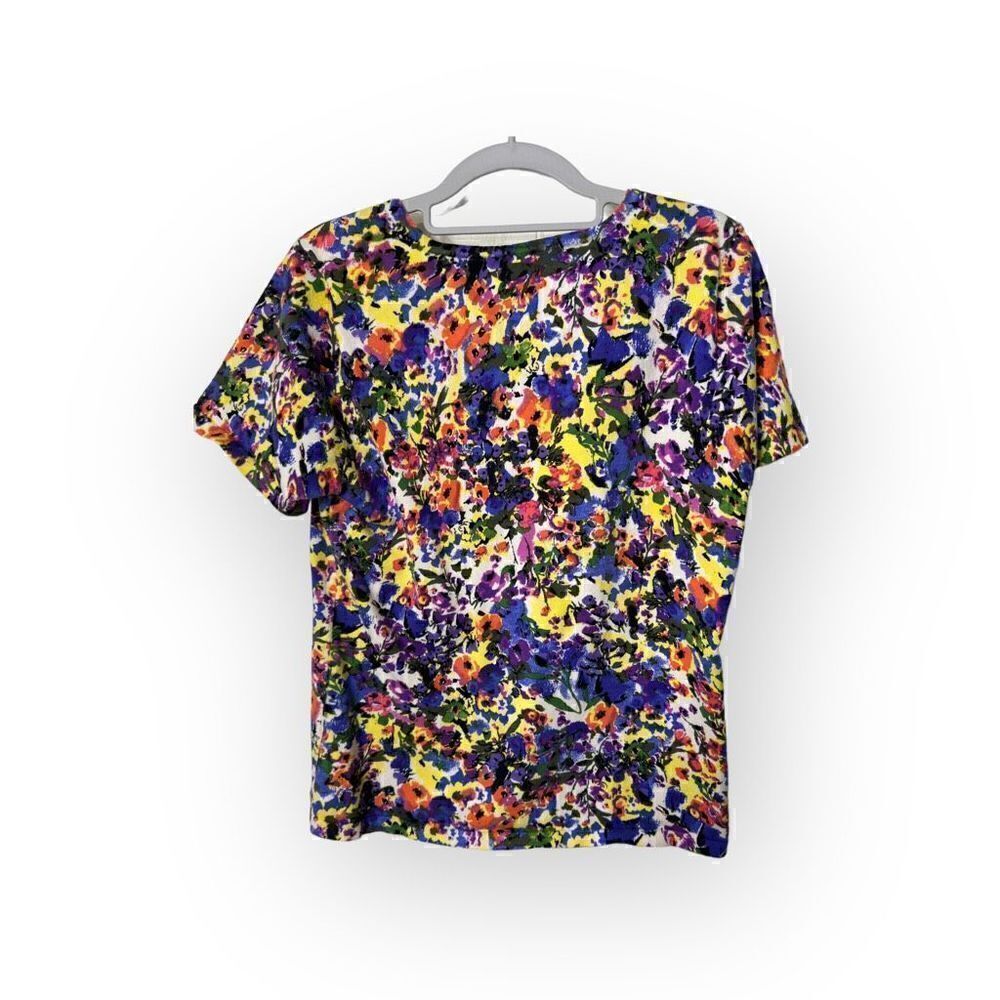 Cable & Gauge floral White Blue Black yellow short sleeve Shirt Size L cotton/ny - Picture 5 of 5